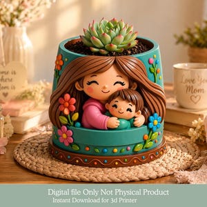 Maceta adorable para el Día de la Madre, archivo STL para impresión 3D de suculentas, maceta adorable para mamá e hijo, regalo de decoración para el Día de la Madre, descarga digital.