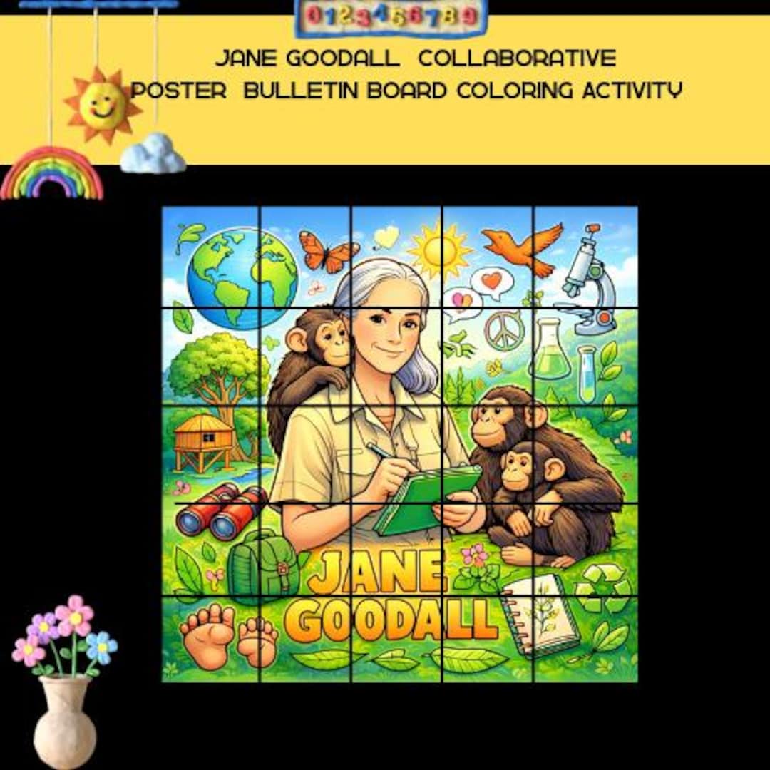 Jane Goodall Collaborative Poster Printable, Famous Scientist Coloring ...