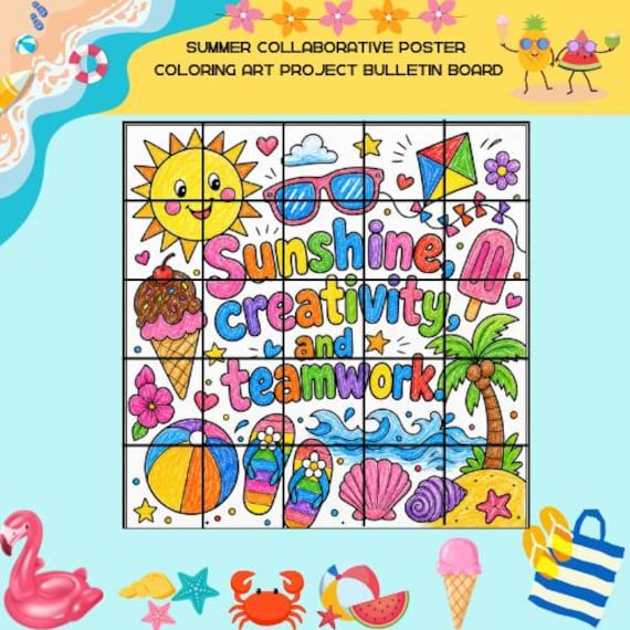 30 DIY Beach Crafts For Kids Perfect On Sunny Days 4 Summer Coloring collaborative Poster Printable, Kids Cut and Glue…