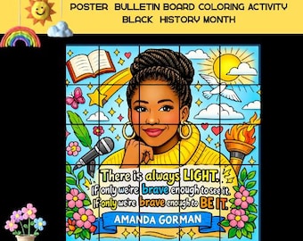 Actividad para colorear de carteles colaborativos de Amanda Gorman, tablón de anuncios del Mes de la Historia de las Mujeres Negras, mural de poesía para el aula, manualidad imprimible