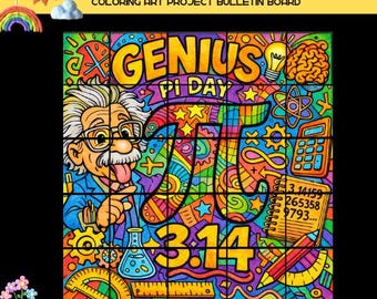 Actividad para colorear de póster colaborativo del Día de Pi, tablón de anuncios para el aula de matemáticas, mural de matemáticas STEM, actividad del Día de Pi del 14 de marzo, manualidad matemática imprimible