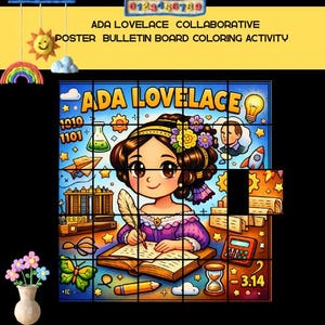Ada Lovelace samarbetsaffisch utskrivbar, målarposter för kvinnor inom STEM, aktivitet för datavetenskap i klassrummet, dekoration inför kvinnors historia-månaden