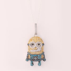 Handgemacht, 3D-Minion-Karikatur, mehrfarbiger runder Diamant, Anhänger für Herren und Damen, Anhänger für Kinder, Geburtstagsgeschenk, 14K Gelbgold überzogen