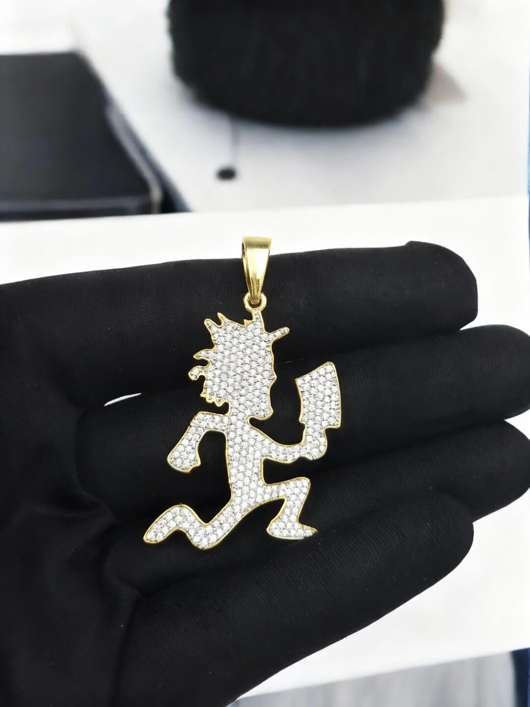 Hatchet Man Pendant Real Moissanite | 14K Yellow Gold Plated 925 ...
