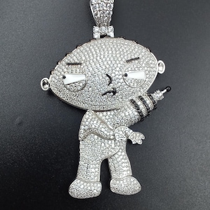 Round Cut Real Moissanite Diamond Pendant Character Charm Cartoon Pendant 14K White Gold Plated 925 Silver gift for mens Birthday Gift