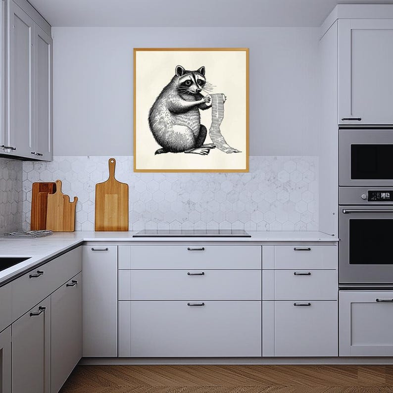 Raccoon Toilet Paper Print | Funny Bathroom Decor | Vintage Raccoon Art ...