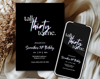 Talk Thirty to Me Invitation | Modern 30th Birthday Party Invite Sleek Bold Minimalist Printable Digital Download Editable Canva Template