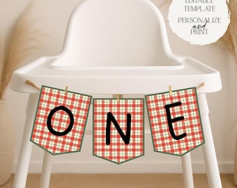 Oh What Fun One Banner | Holiday Wreath Christmas 1st Birthday One Banner Editable Template Printable Digital Canva Instant Download