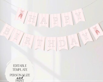 Tutu Cute Birthday Banner | Pink Ballet Pointe Shoes Ballerina Swan Girl 2nd Birthday Party Banner Editable Template Printable Download