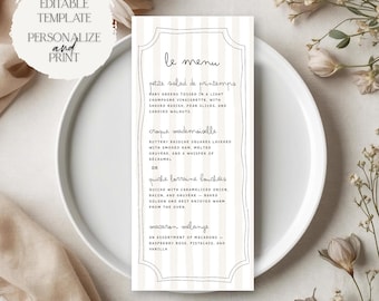 Bonjour Bebe Menu | Parisian French Café Bebe Gender Neutral Baby Shower Menu Card Editable Template Printable Digital Download