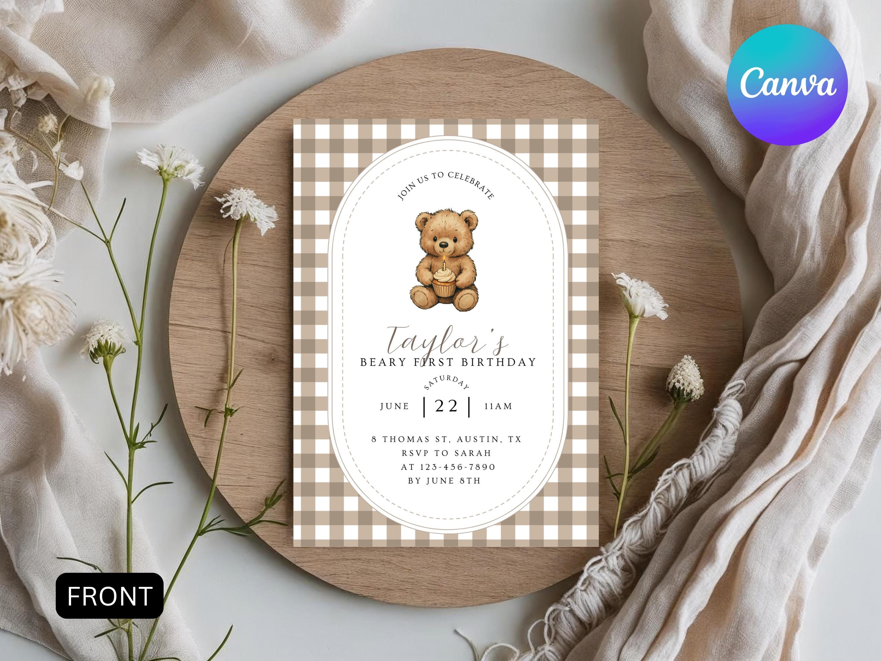 Beary First Birthday Invitation | Teddy Bear Neutral 1st Birthday Party ...