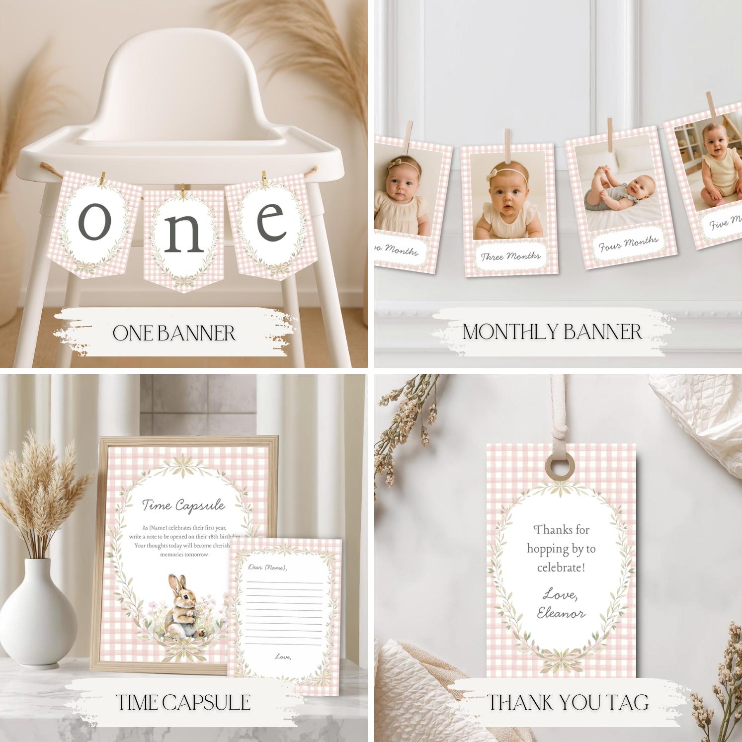 Some Bunny is Turning One Bundle | Pink Gingham Bunny Wildflower 1st ...