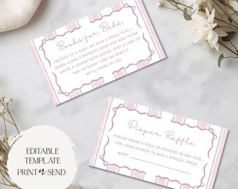 Livros de rifa de fraldas Bonjour Bebe para cartões de bebê | Modelo de chá de bebê Pink Parisian French Café Bebe editável e imprimível digital