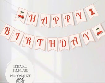 Oh What Fun Banner | Holiday Christmas Tree Toy Car 1st Happy Birthday Banner Editable Template Printable Digital Instant Download