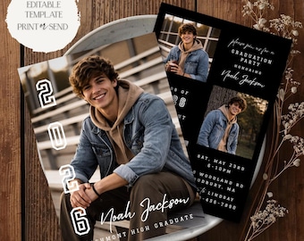 Graduation Party Invitation | Modern Minimalist Male Grad Announcement Editable Template Printable Digital