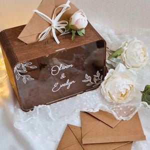 Wedding Card Box, Personalized Rustic Wood Decor, Acrylic Gift Envelope Box, Urne Marrige, Anniversary Recipe Card Box, Fall Wedding