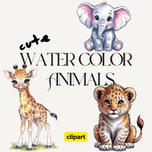 Lot de cliparts aquarelle bébé animal | 300 DPI PNG pour animaux de pépinière | Animaux de la jungle et des bois | Illustrations animales aquarelles mignonnes