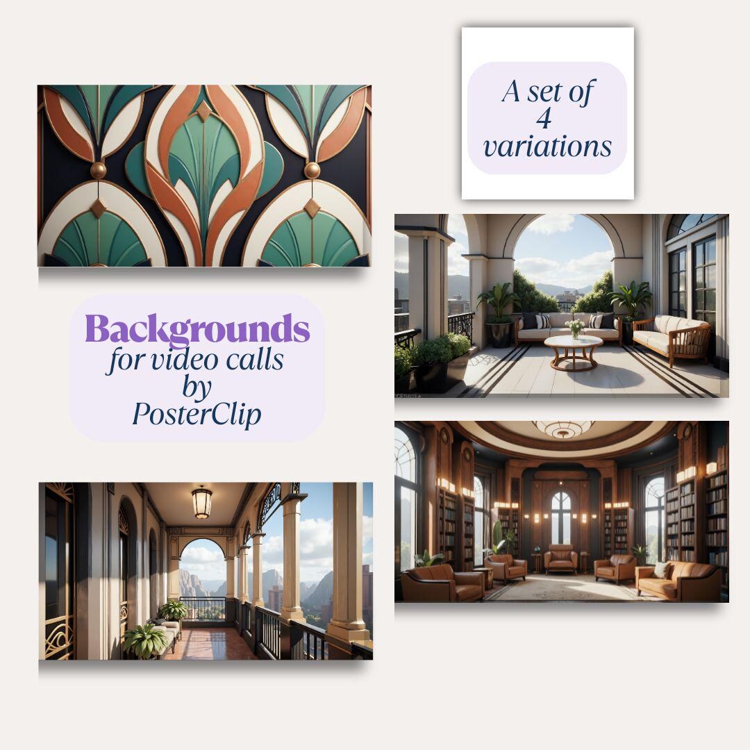 Creative Video Call Background Four Backgrounds for Video Calls: Art Deco -style Interiors - Etsy