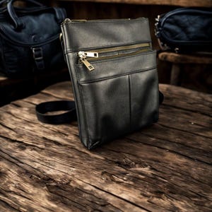 Men&#39;s Leather Crossbody Bag – Black Leather Shoulder Bag, Messenger Bag for Men, Gift for Him