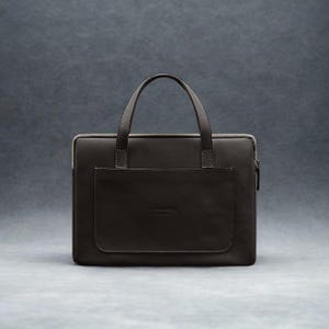 Dark Brown Leather Laptop Bag 13 Handmade Sleeve with Handles, Zipper & Pocket, Crust Leather Case for MacBook Pro Air