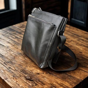 Men&#39;s Leather Shoulder Bag – Genuine Leather Crossbody Bag, Black Messenger Bag, Gift for Him