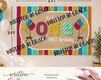 Fun to Be One First Birthday Banner Template
