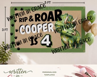 Rip & Roar Dinosaur Birthday Banner Template