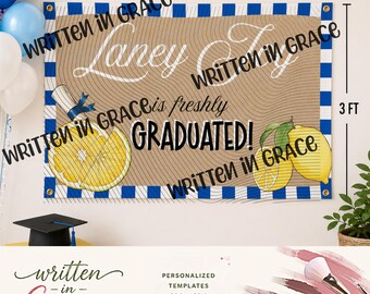 Freshly Graduated Lemon Banner Template | Personalized Graduation Party (Digital Download)