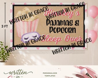 Pajamas & Popcorn Sleepover Banner Template
