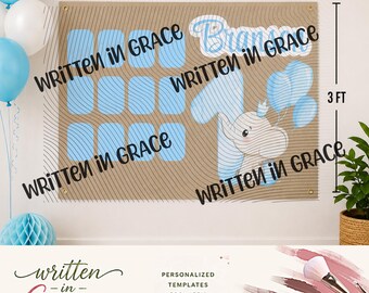 Elephant 1st Birthday Photo Banner Template | Editable Name (Digital Download)