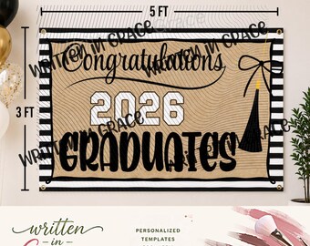 Congratulations 2026 Graduates Banner | Black White Stripe (Digital Download)