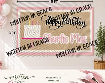 Happy Birthday Banner Template Pink Cake