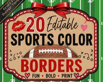 20 Editable Kraft Paper Banner Borders | Football Team Colors (Instant Download)