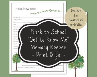 Watercolor Tree Design | Back to School PreK/Kinder/Elementary "Get to Know Me" for homeschool portfolios, school memory books, scrapbooks