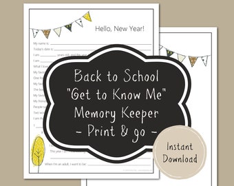 Banner Design (Neutral) - Back to School Get to Know Me printable for homeschool portfolios, school memory books, scrapbooks