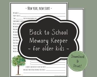 Trees Design Back to School (upper grades) Get-to-Know-Me printable memory pack for homeschool portfolios, school memory books, scrapbooks