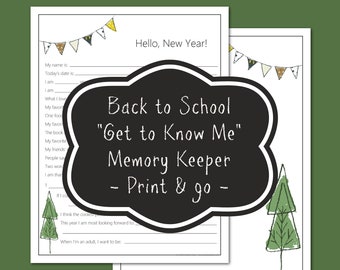 Cute Pine Tree Design | Back to School PreK/Elementary "Get to Know Me" printable for homeschool portfolios, school memory books, scrapbooks