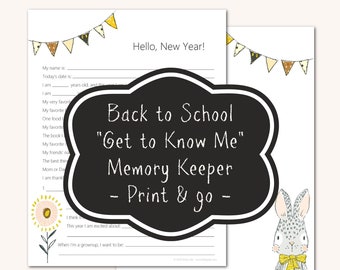 Bunny Design | Back to School PreK/Kinder/Elementary Get-to-Know-Me memory sheets for homeschool portfolios, school memory books, scrapbooks