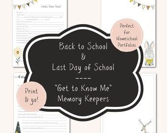 Bunny + Deer Design | Back to School & End of School Year "Get to Know Me" for homeschool portfolios, school memory books, scrapbooks