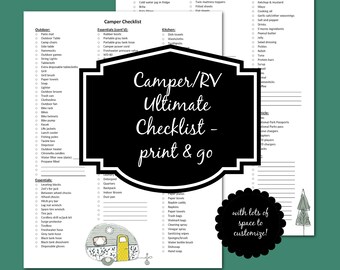 RV Checklist - Camping Checklist - PDF Instant Download