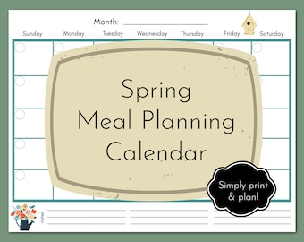 Spring Monthly Meal Planning Calendar (blank) - Printable PDF