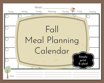 Fall Monthly Meal Planning Calendar (blank) - Printable PDF