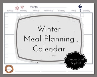 Winter Monthly Meal Planning Calendar (blank) - Printable PDF