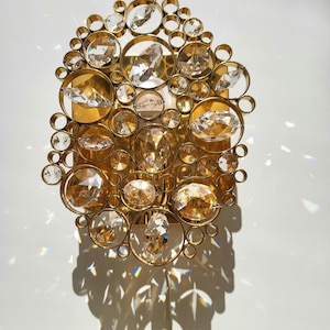 Vintage Palwa Wall Sconce – Gold Brass & Crystal Bubbles – German Glam Lighting, 1970s