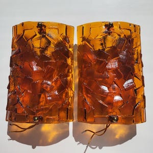 Hard-to-Find Vitrika Nybro Wall Sconces – Danish 1960s Amber Mosaic Glass, Mid-Century Scandinavian Modern Lighting