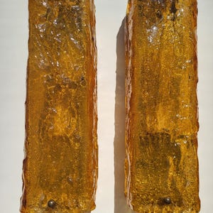 Vintage 70s Ice Glass Wall sconces by RZB | Amber Glass Light | Rudolf Zimmermann Mid Century Modern German Fixture E14”