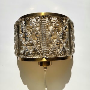 Vintage Danish Vitrika Wall Sconce – Glass & Brass Leaf Pattern Light, Mid-Century Modern 1970s