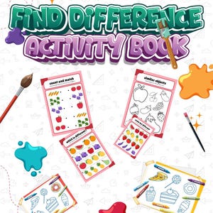 Find the Difference Activity Book for Kids – Printable PDF Worksheets, Spot the Difference, Count and Match, Fun Learning Games