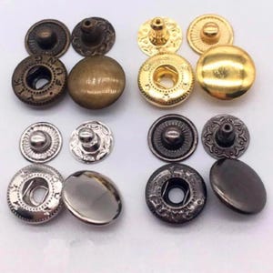 20~100 Set Metal Snap Buttons – 10mm 12.5mm 15mm Press Stud Fasteners for Sewing, Leather Craft, Clothes, Bags, Garments