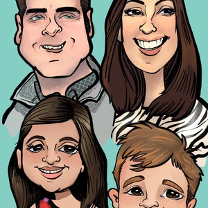 Made-to-Order Family of 4 - Digitale Illustraties - Aangepaste Cartoon Portretten